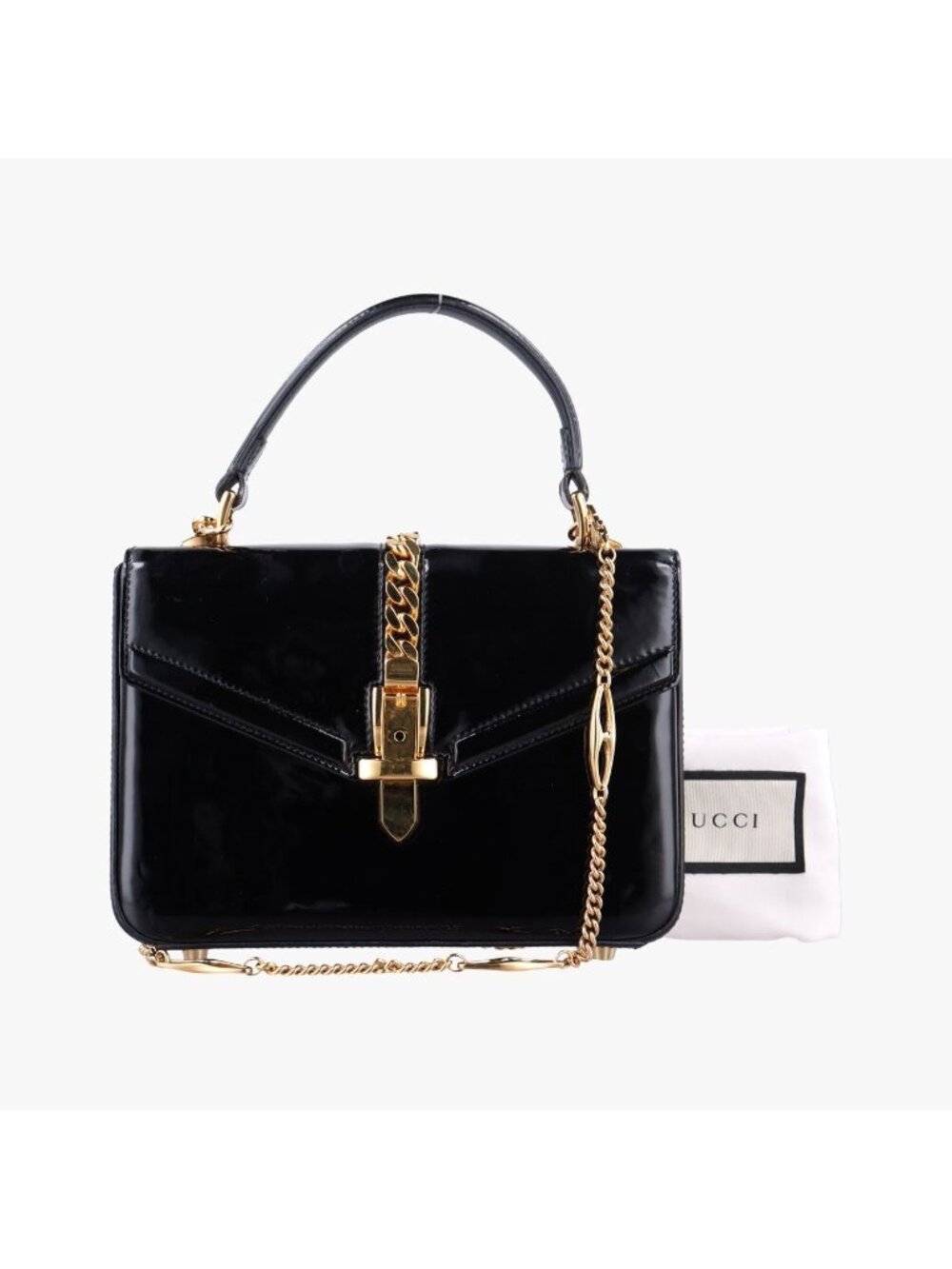 Gucci Sylvie Black Patent Shoulder Bag